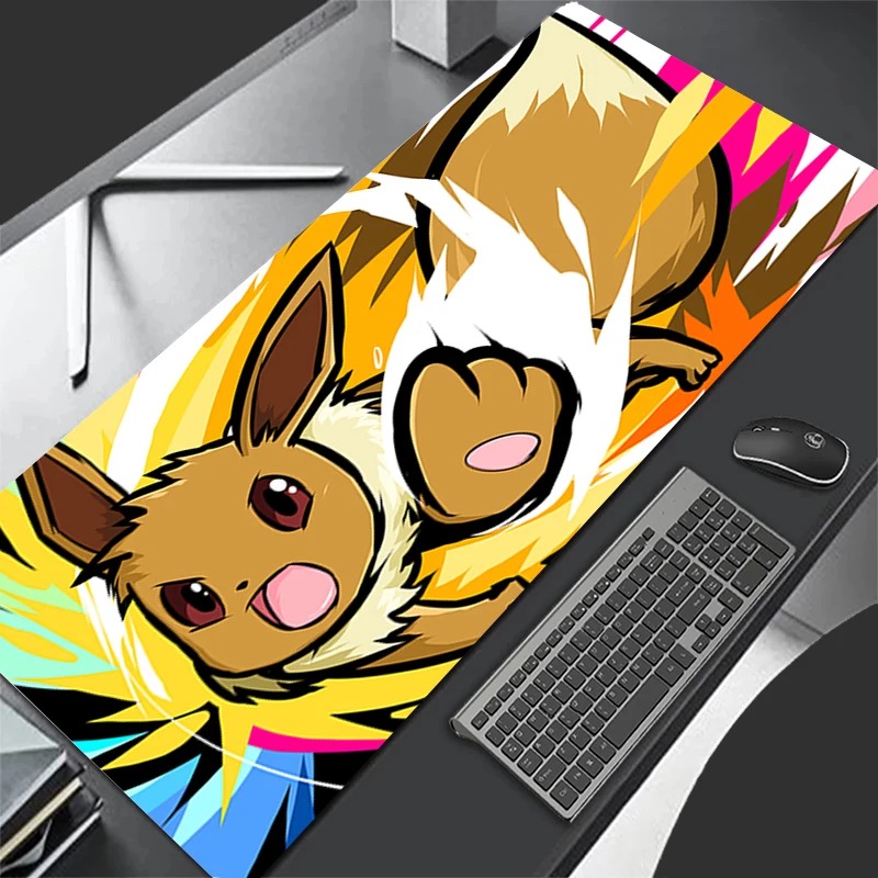 Esports Gaming Desk - P-Pokemon Eevee Anime Gaming Mouse Pad,แผ่นรองเม้าส์แบบขยายได้,แผ่นรองคีย์บอร์ดสำหรับแล็ปท็อปพีซี